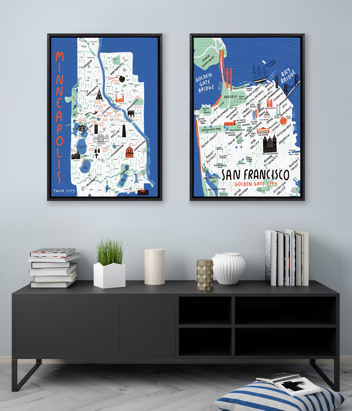 Sylvie San Francisco Illustration Framed Canvas by Stacie Bloomfield