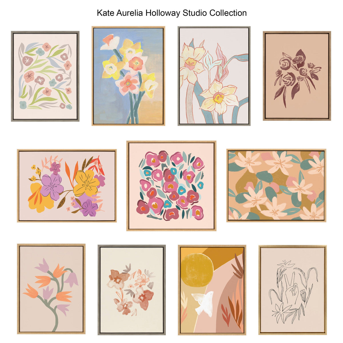Peace Love Flowers Canvas Wall Art Set of 2 by Kate Aurelia Holloway