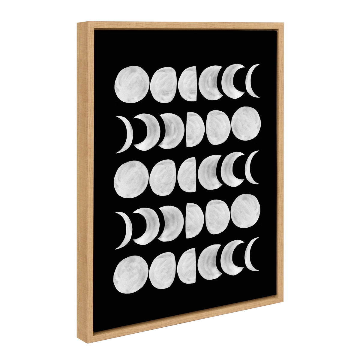 Sylvie 901 Moon Phases White on Black Framed Canvas by Teju Reval of SnazzyHues
