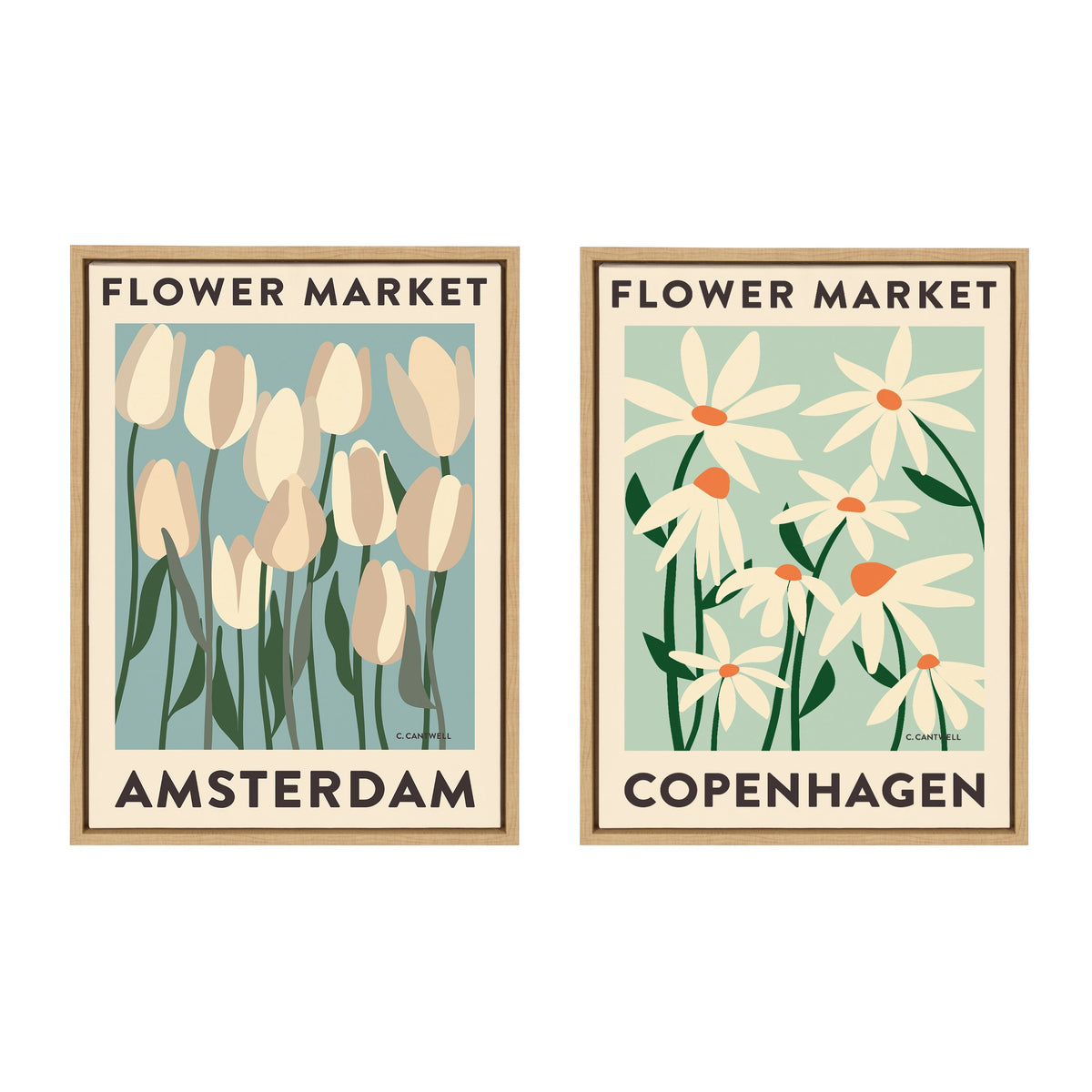 Sylvie Flower Market 3 and 4 Framed Canvas Art Set of 2 by Carrie Cantwell