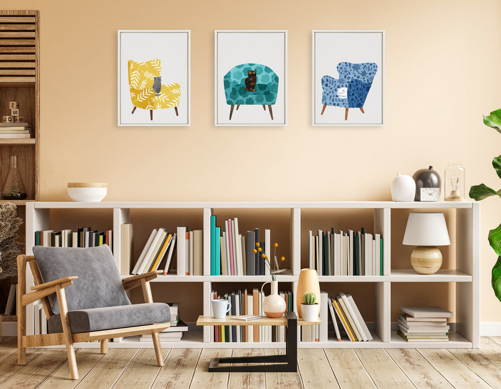 Sylvie 5 Mustard Chair Framed Canvas by Planet Cat
