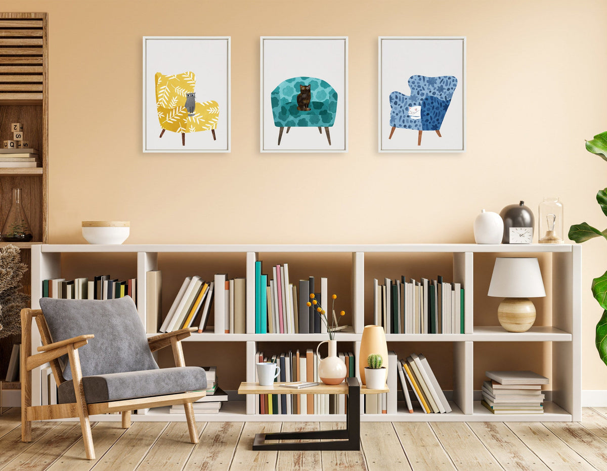 Sylvie 5 Mustard Chair Framed Canvas by Planet Cat
