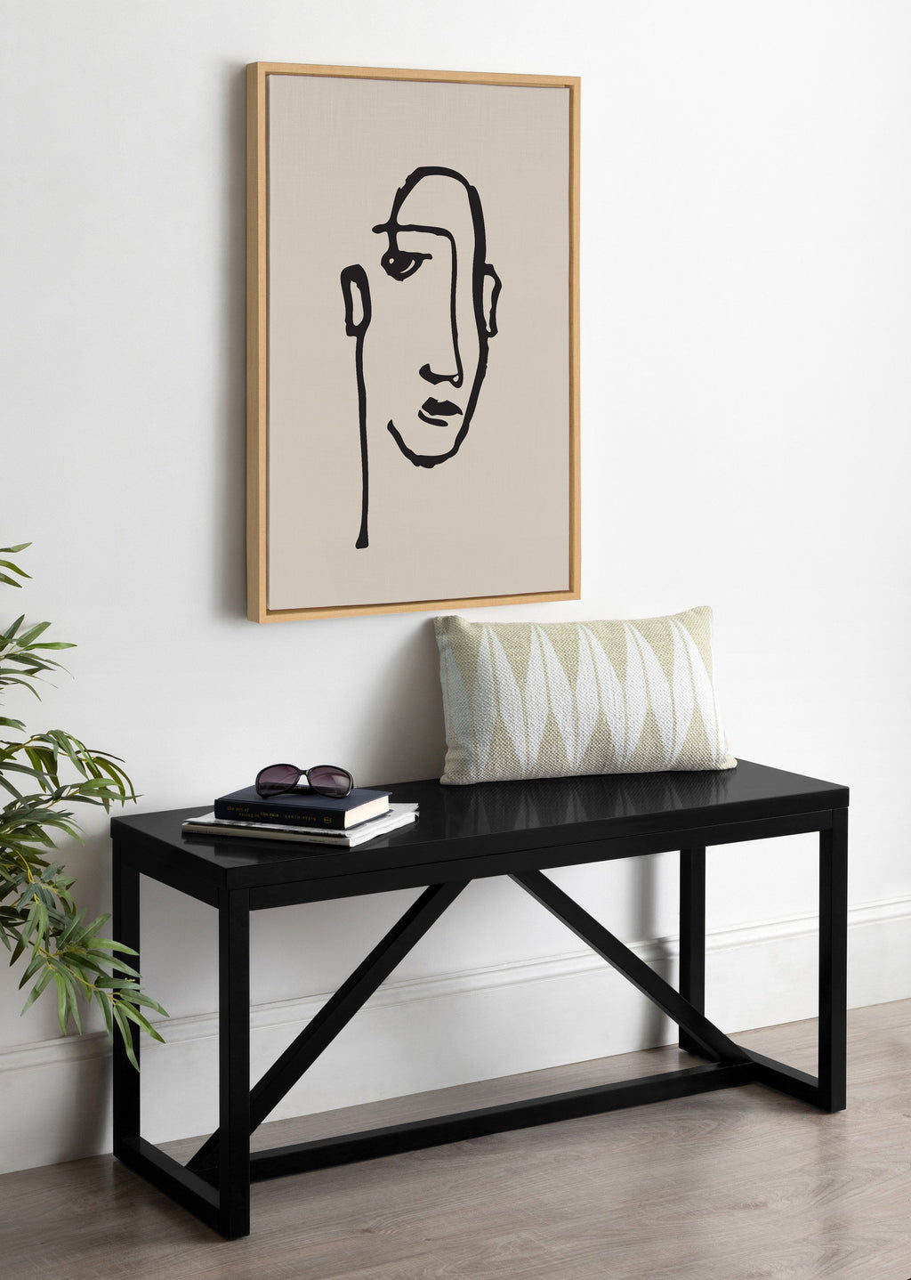 Sylvie Minimalist Neutral Line Art Drawing Face Framed Canvas by The Creative Bunch Studio