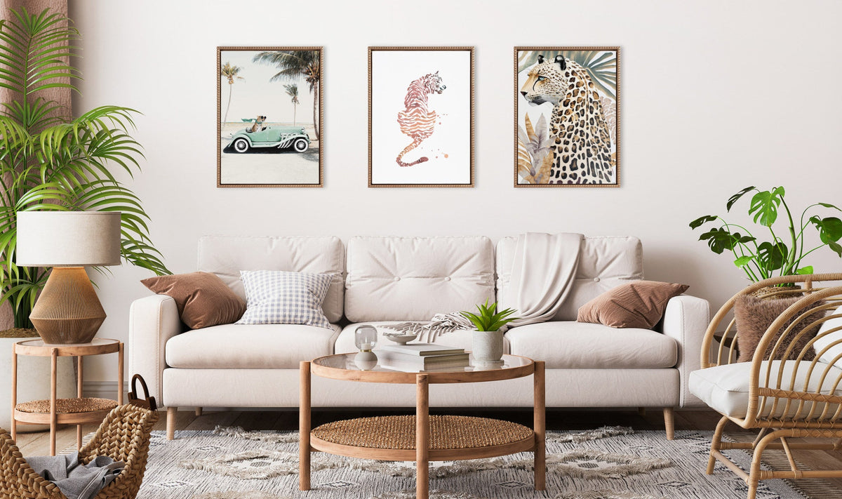 Sylvie Beaded Boho Tiger Framed Canvas by Viola Kreczmer
