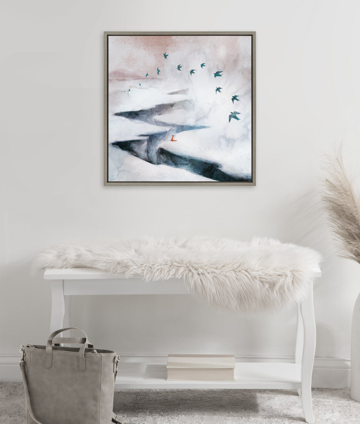 Sylvie Snow Day Fox and Birds Framed Canvas by Faryn Hughes