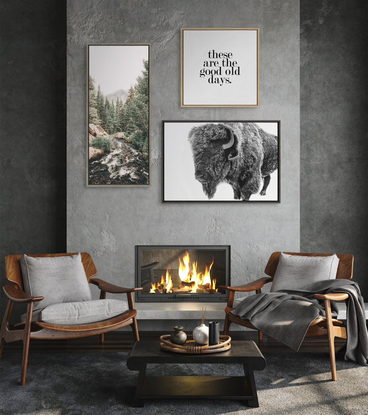Sylvie Bison in Snow Black and White Framed Canvas by Amy Peterson Art Studio