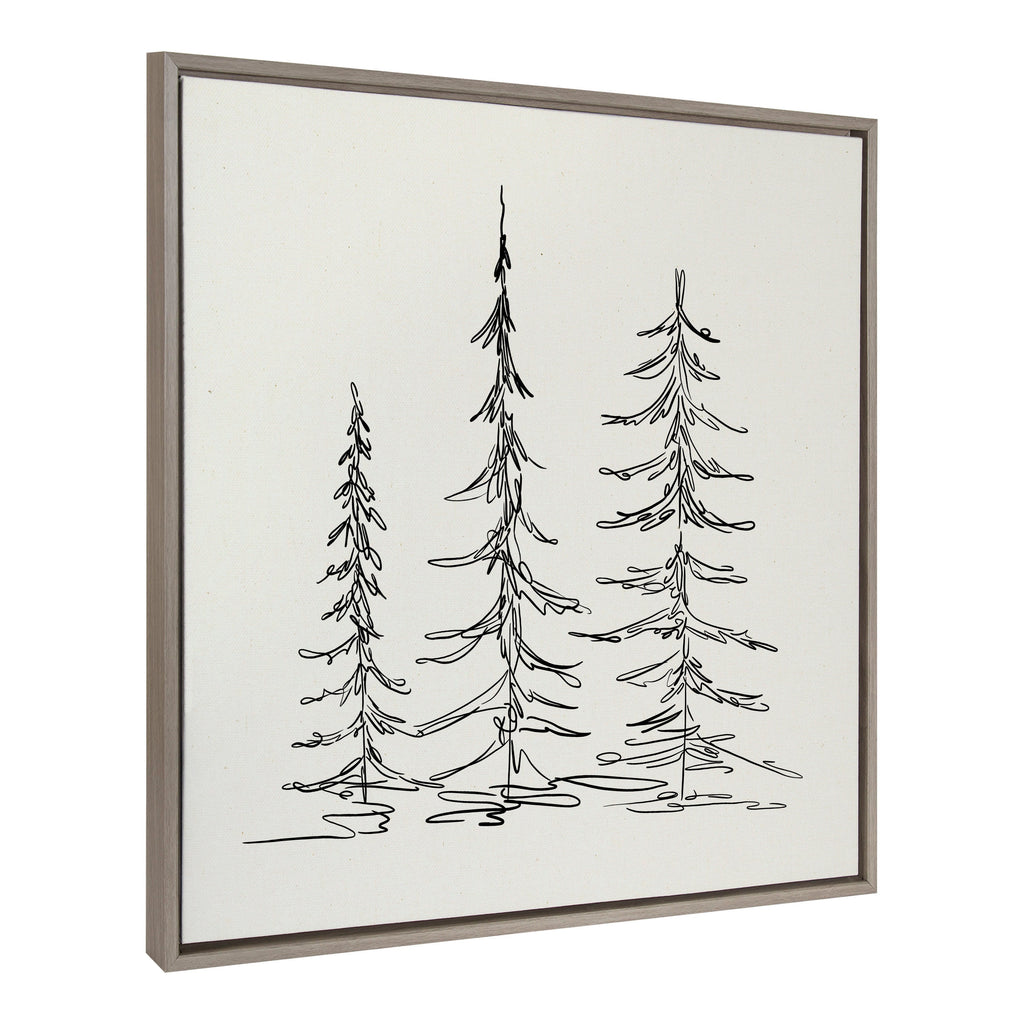 Sylvie Minimalist Evergreen Trees Sketch Framed Canvas by The Creative Bunch Studio