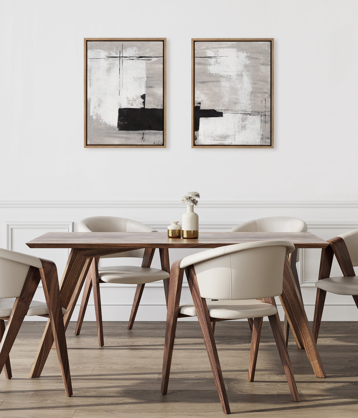 Sylvie Line 1 Left and Right Neutral Linen Framed Canvas Art Set of 2 by Nikita Jariwala