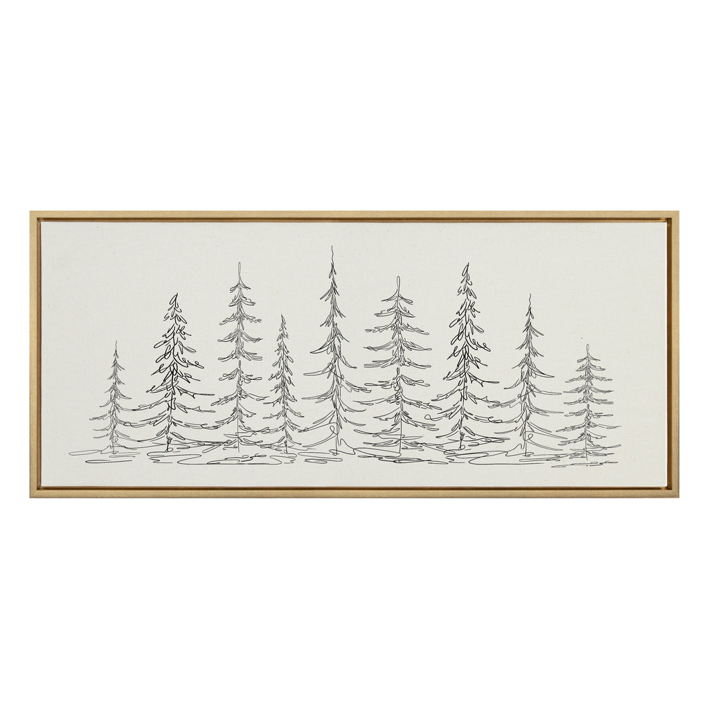 Sylvie Minimalist Evergreen Trees Sketch Framed Canvas by The Creative Bunch Studio