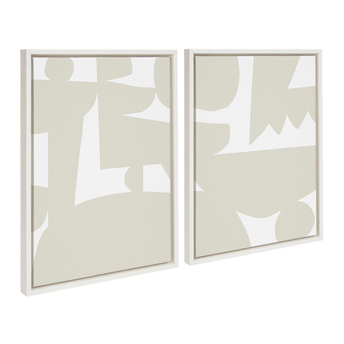 Sylvie Quiet Jungle 1 left and Right Neutral Abstract Framed Canvas Set of 2 by Kelly Knaga