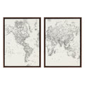 Sylvie Vintage Black and White World Map Framed Canvas Set of 2 by The Creative Bunch Studio