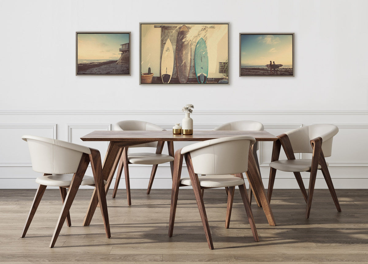 Sylvie House on Beach, Surfboards and Surfers Framed Canvas Art Set of 3 by Saint and Sailor Studios