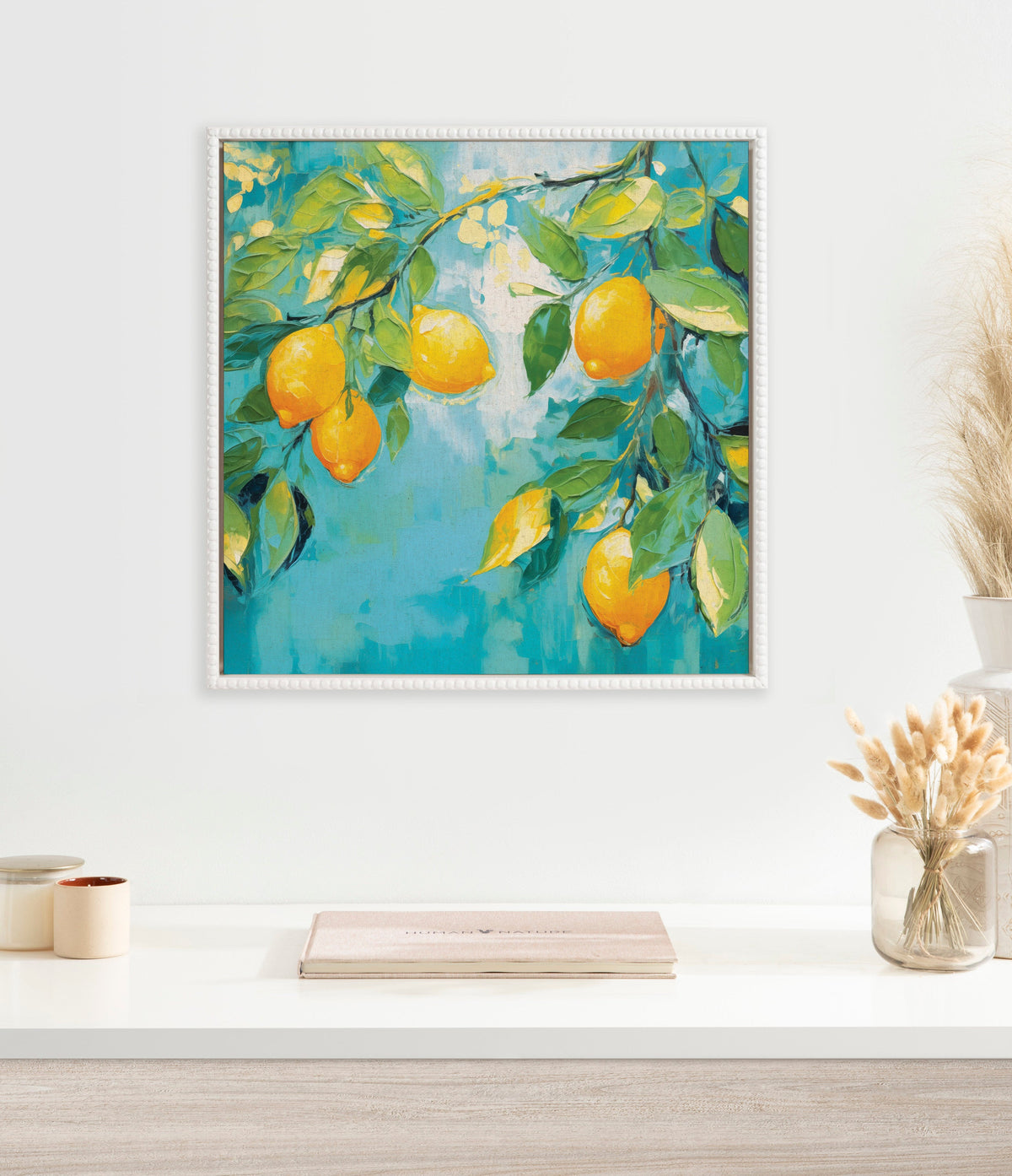Sylvie Beaded Lemon Tree Framed Canvas by The Creative Bunch Studio