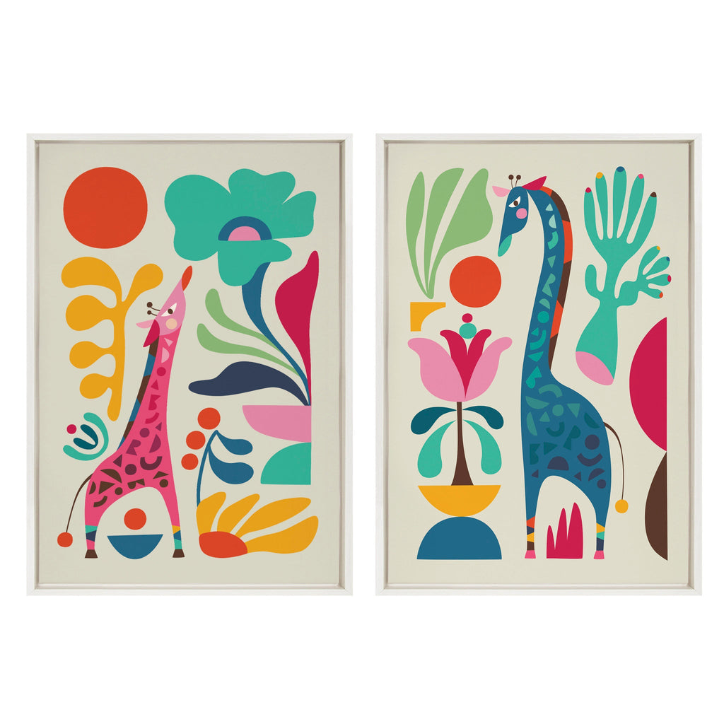 Sylvie Giraffe Garden and Giraffe Garden II Framed Canvas Art Set of 2 by Rachel Lee of My Dream Wall
