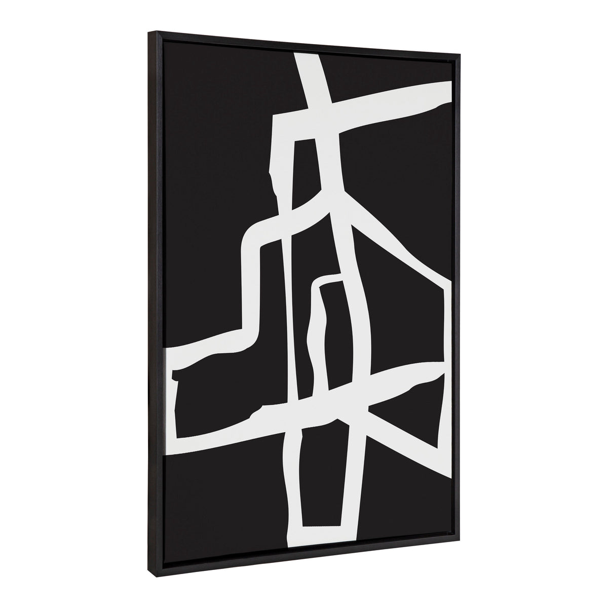 Sylvie Bold Sophisticated Abstract White Stroke Framed Canvas by The Creative Bunch Studio