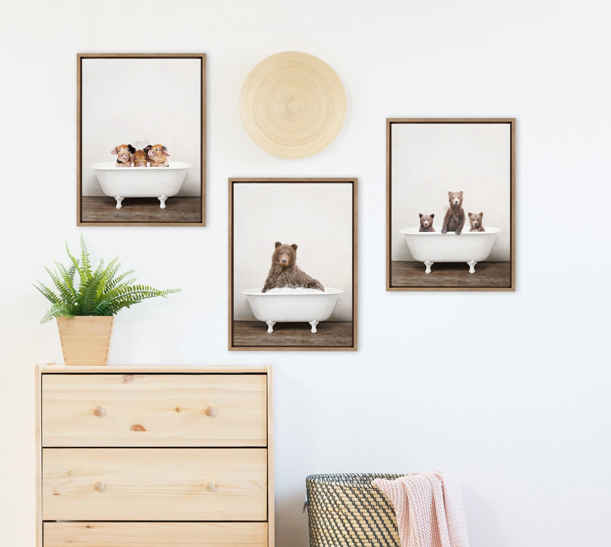 Sylvie Three Little Bears in Vintage Bathtub Framed Canvas by Amy Peterson Art Studio