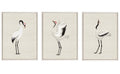 Sylvie Japanese Crane Bird with Red Crown 1. 2 and 3 Framed Canvas Art Set by The Creative Bunch Studio