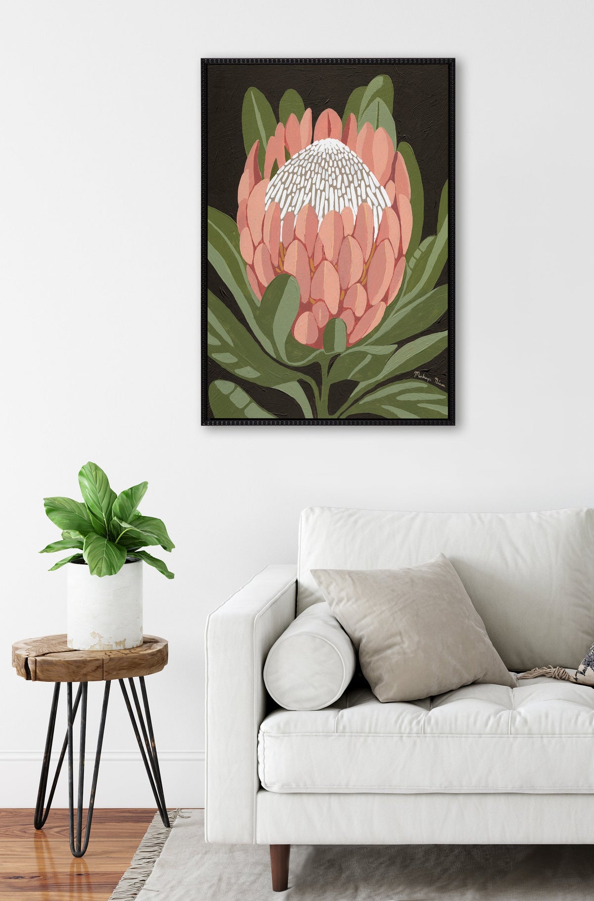 Sylvie Beaded Protea Noire Framed Canvas by Mackenzie Nelson