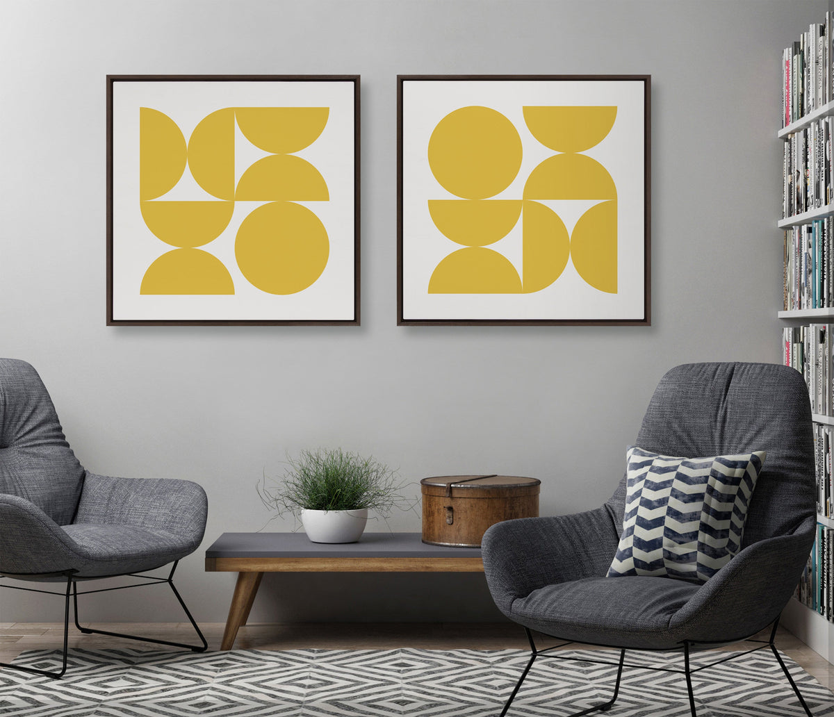 Sylvie Bold Vintage Geometric Sunshine Yellow Framed Canvas by The Creative Bunch Studio