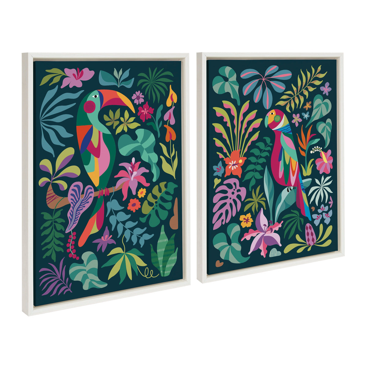 Sylvie Tropical Parrot and Tropical Toucan Framed Canvas Art Set of 2 by Rachel Lee