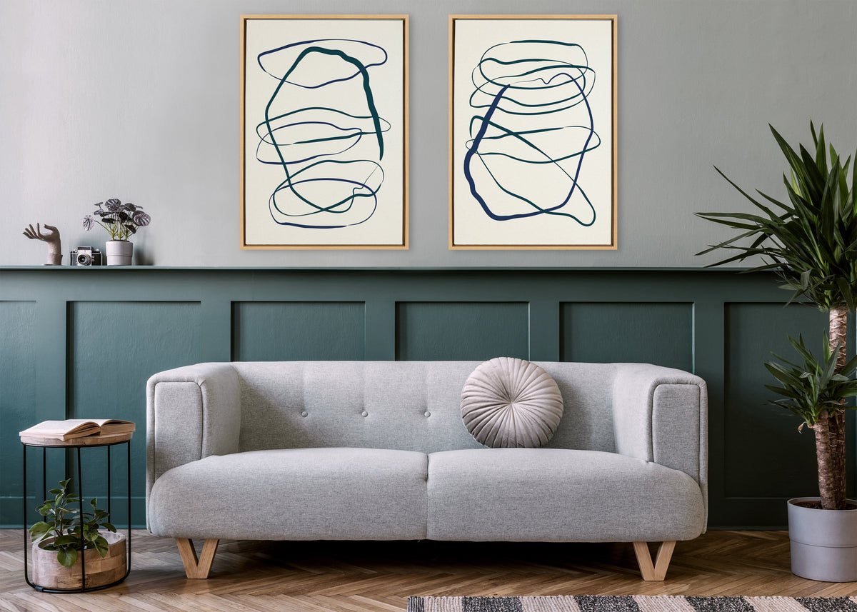 Sylvie Blue and Green Expressive Abstract 1 and 2 Framed Canvas Art Set of 2 by The Creative Bunch Studio