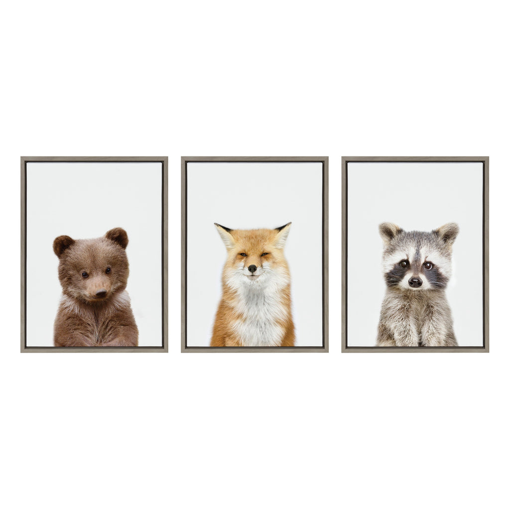 Sylvie Studio Bear, Studio Fox and Studio Raccoon Framed Canvas Set of 3 by Amy Peterson Art Studio