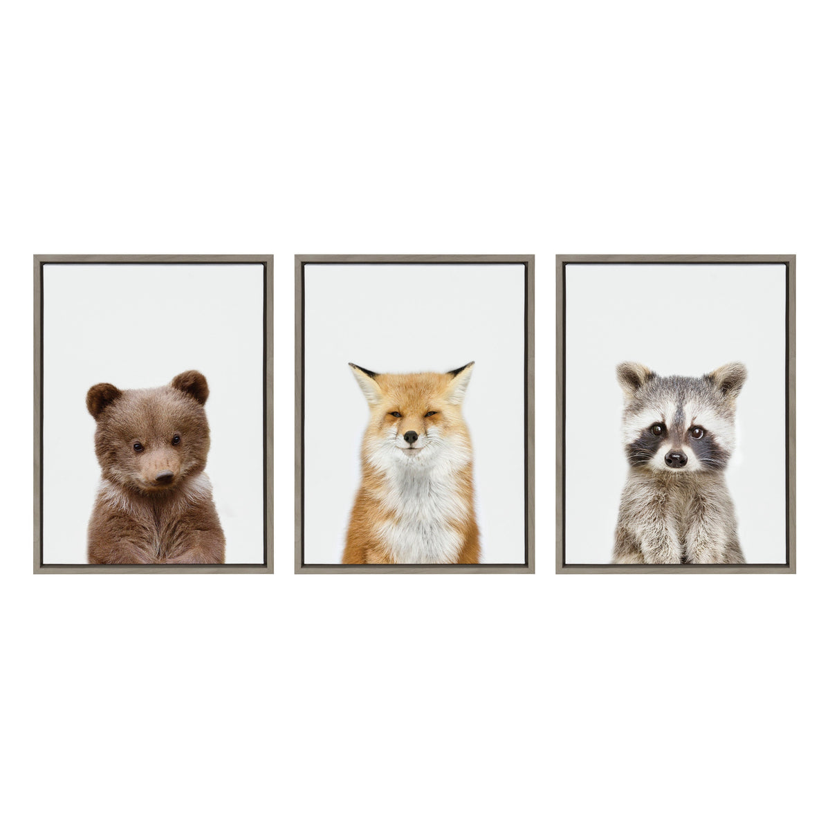 Sylvie Studio Bear, Studio Fox and Studio Raccoon Framed Canvas Set of 3 by Amy Peterson Art Studio