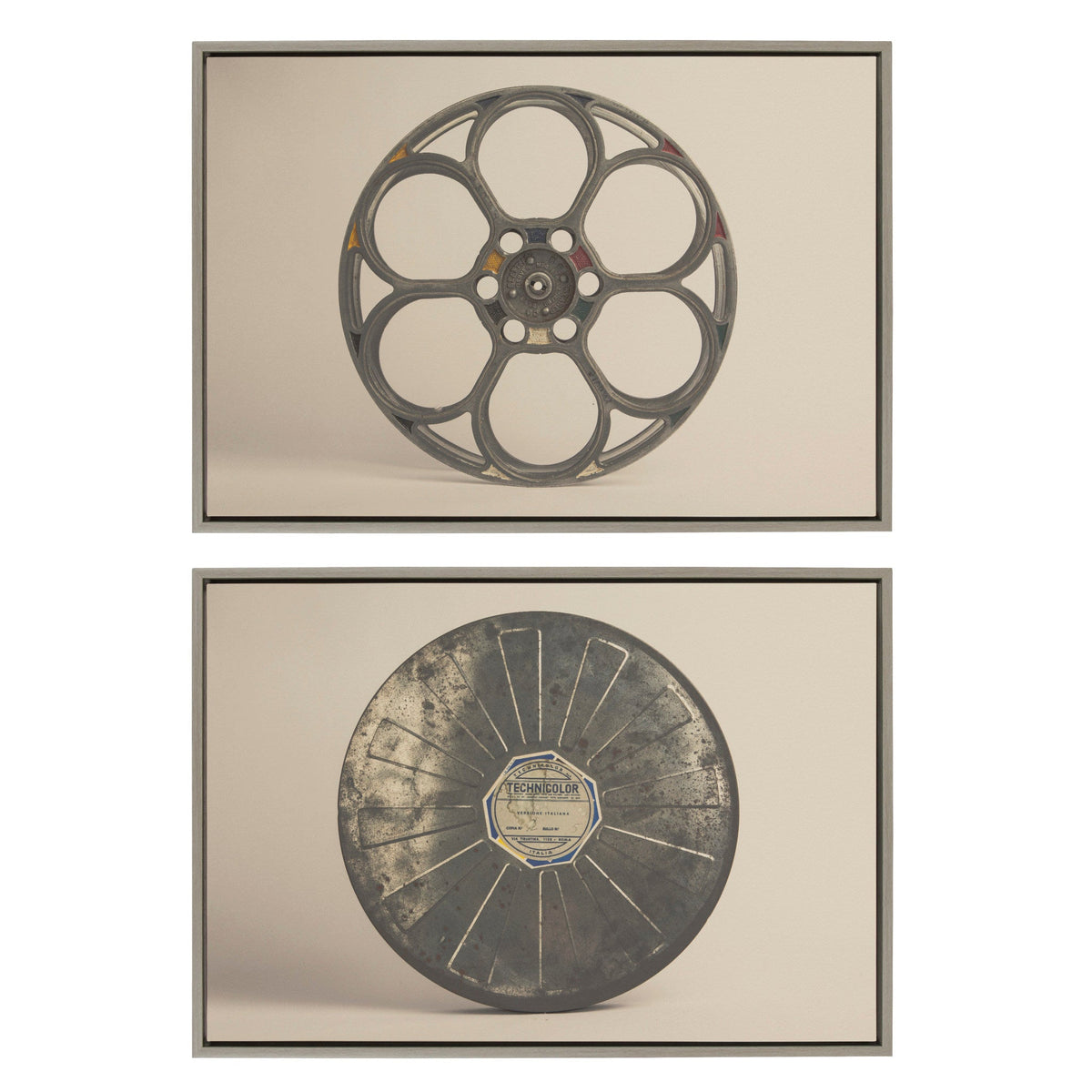 Sylvie Movie Tin and Movie Reel Sepia Framed Canvas Art Set of 2 by Saint and Sailor Studios