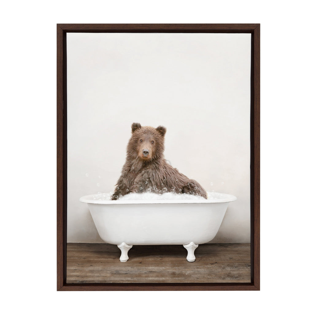 Sylvie Bear Rustic Bubble Bath Framed Canvas by Amy Peterson Art Studio