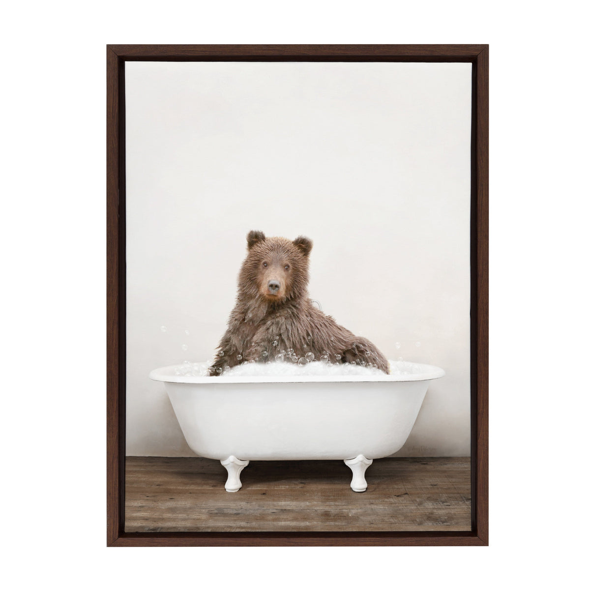 Sylvie Bear Rustic Bubble Bath Framed Canvas by Amy Peterson Art Studio
