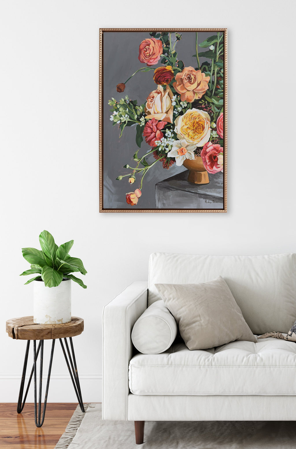 Sylvie Beaded Floral Emergence Framed Canvas by Mackenzie Nelson