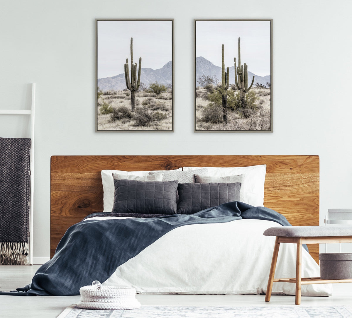 Sylvie Tall Saguaro Cacti Desert Mountain 1 and 2 Framed Canvas Set of 2 by The Creative Bunch Studio