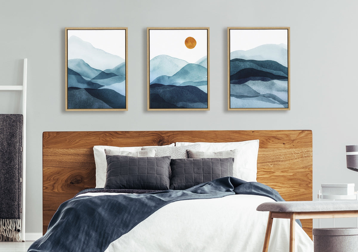 Sylvie Blue Mountain Range Framed Canvas Set of 3 by Amy Lighthall