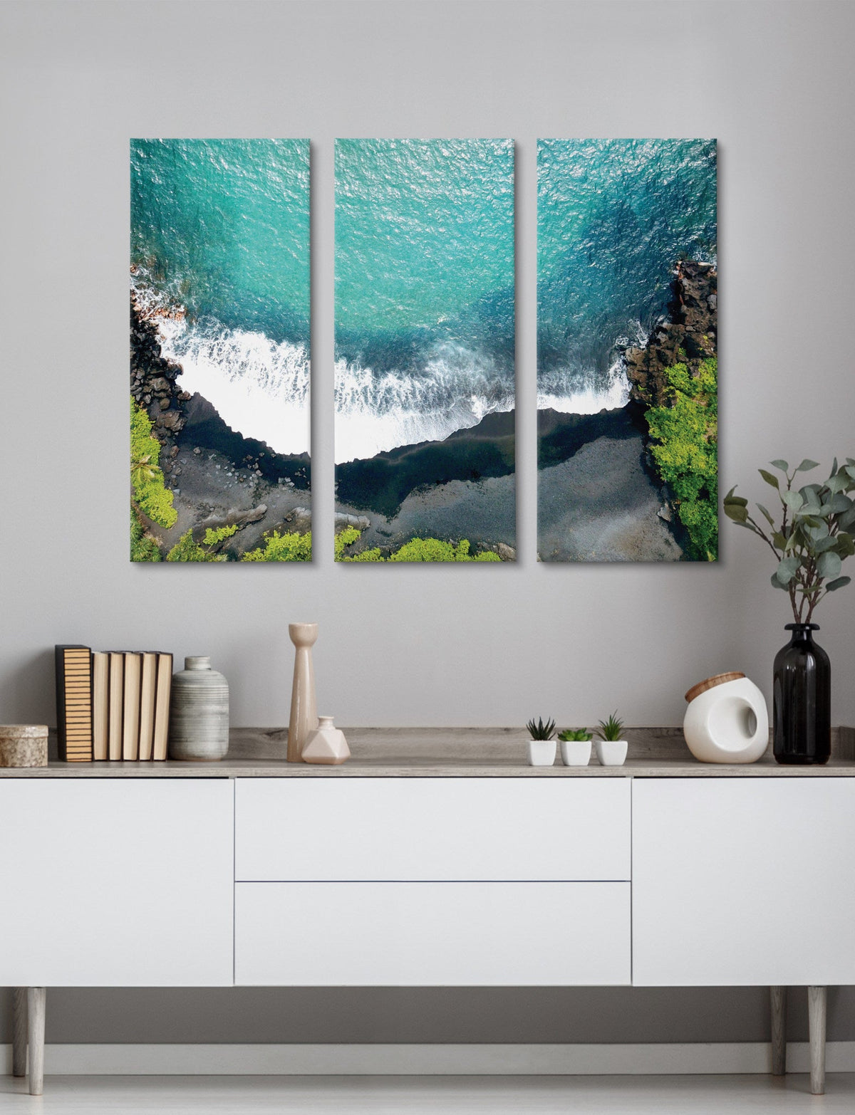 Maui Black Sands Beach Canvas Set of 3 by Rachel Bolgov