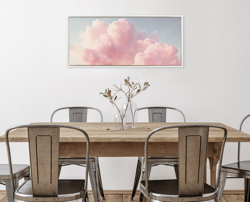 Sylvie Beaded Vintage Pink Cotton Candy Clouds Mountain Landscape Framed Canvas by The Creative Bunch Studio