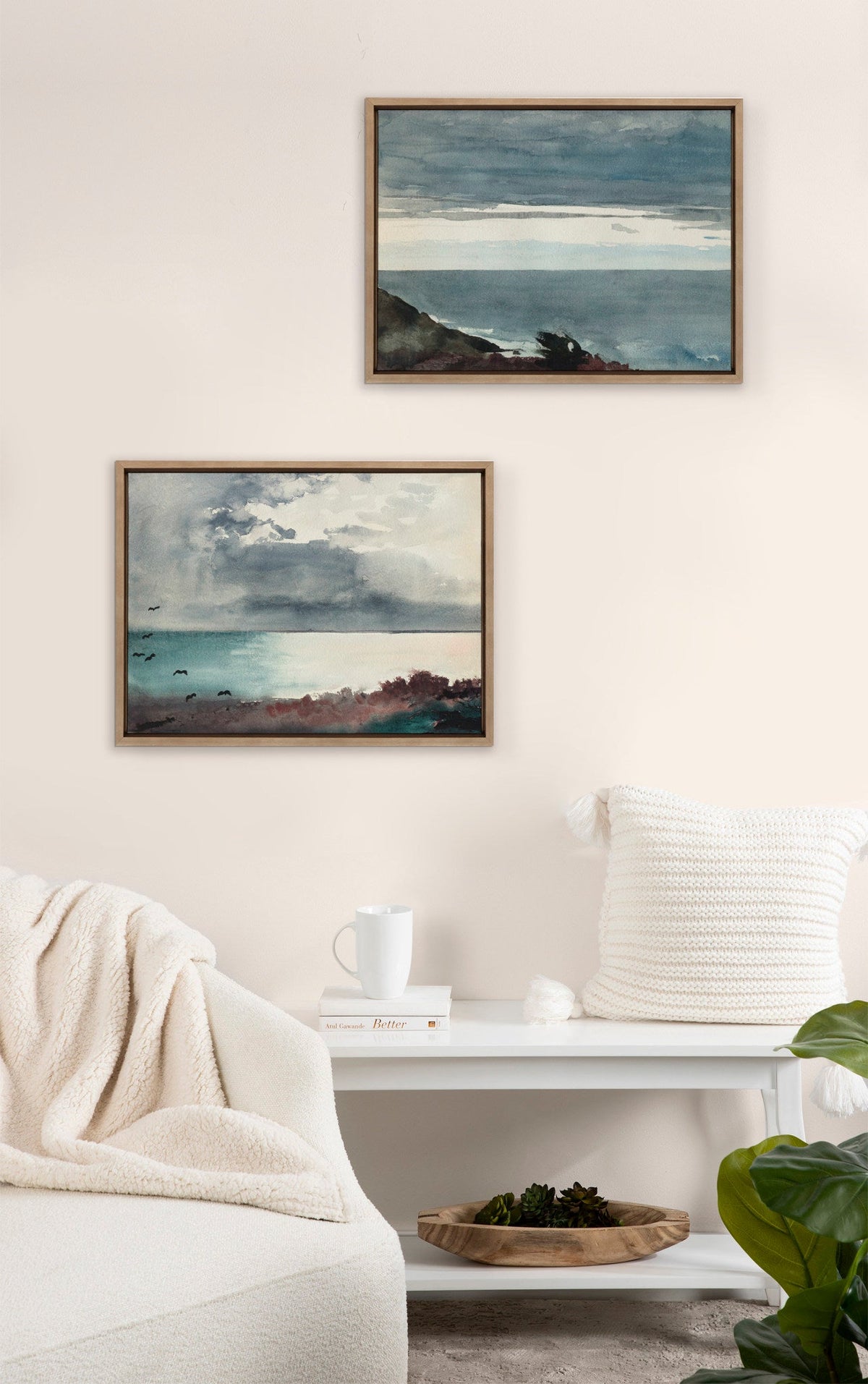 Sylvie Winslow Homer Prouts Neck Evening 1894 and Winslow Homer Breaking Storm Coast of Maine 1894 Framed Canvas Set of 2 by The Art Institute of Chicago