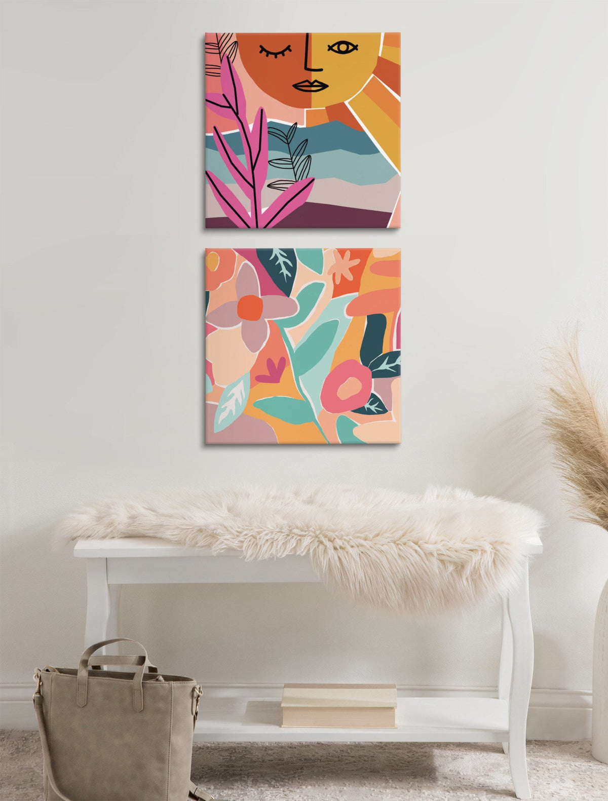 Peace Love Flowers Canvas Wall Art Set of 2 by Kate Aurelia Holloway
