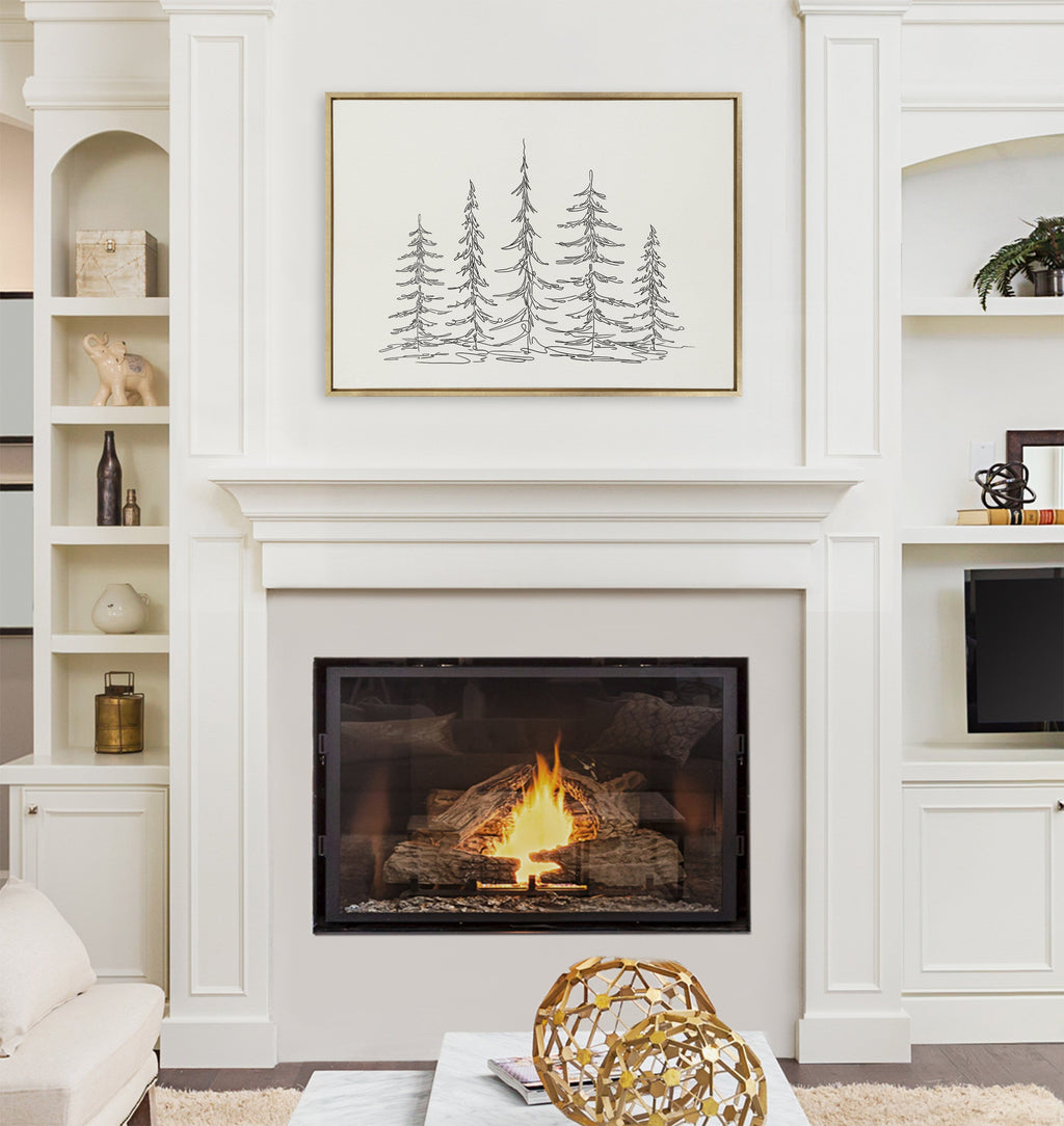 Sylvie Minimalist Evergreen Trees Sketch Framed Canvas by The Creative Bunch Studio
