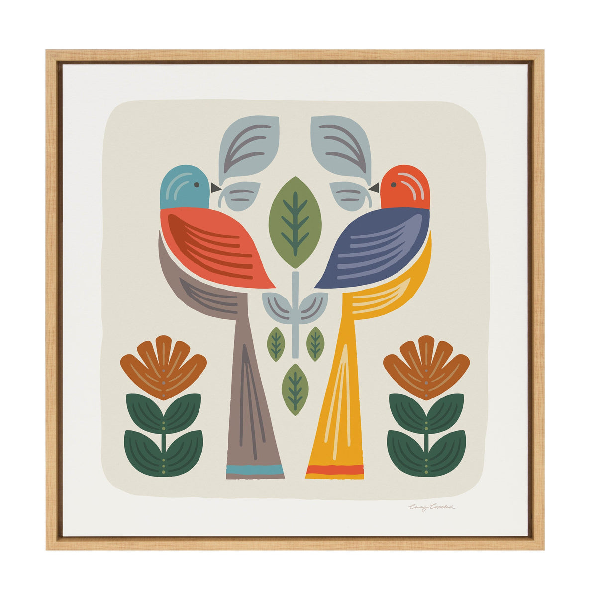 Sylvie Folk Birds Harvest Framed Canvas by Carey Copeland