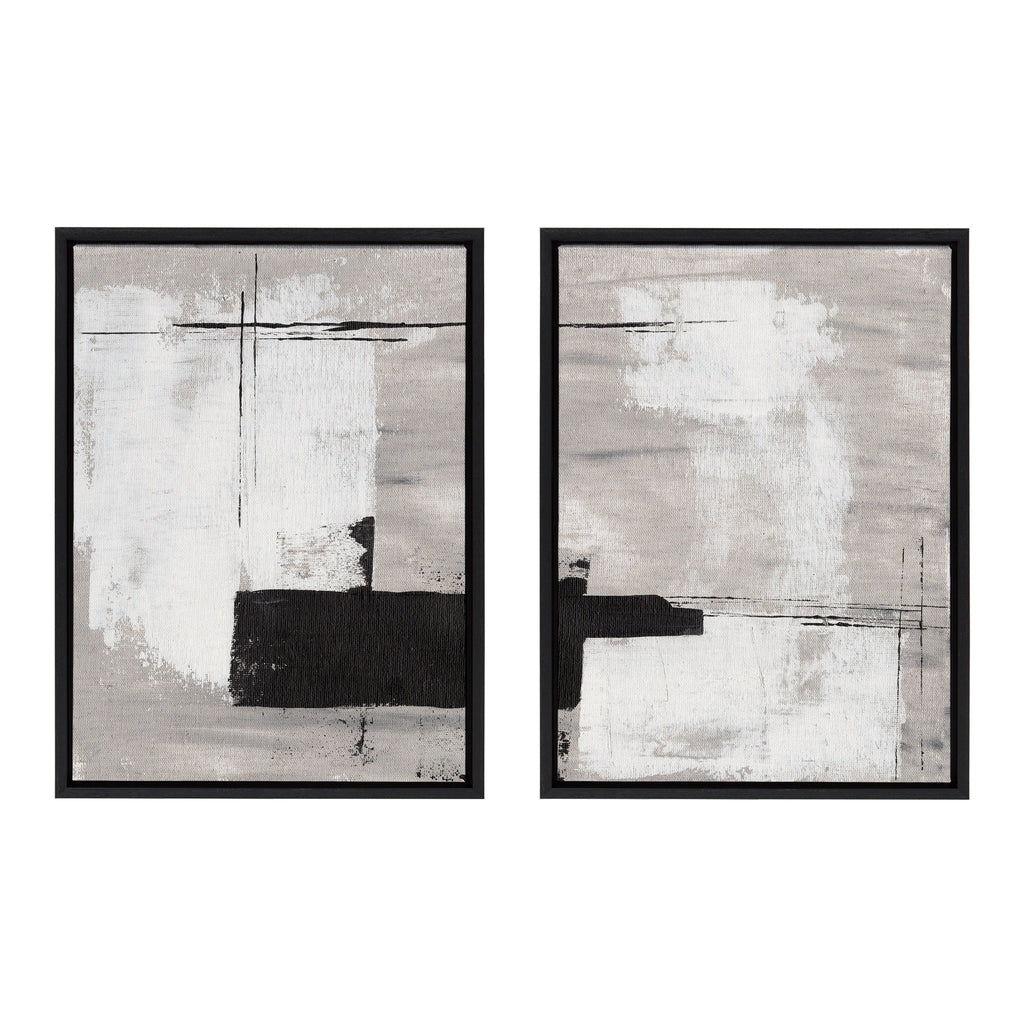 Sylvie Line 1 Left and Right Neutral Linen Framed Canvas Art Set of 2 by Nikita Jariwala