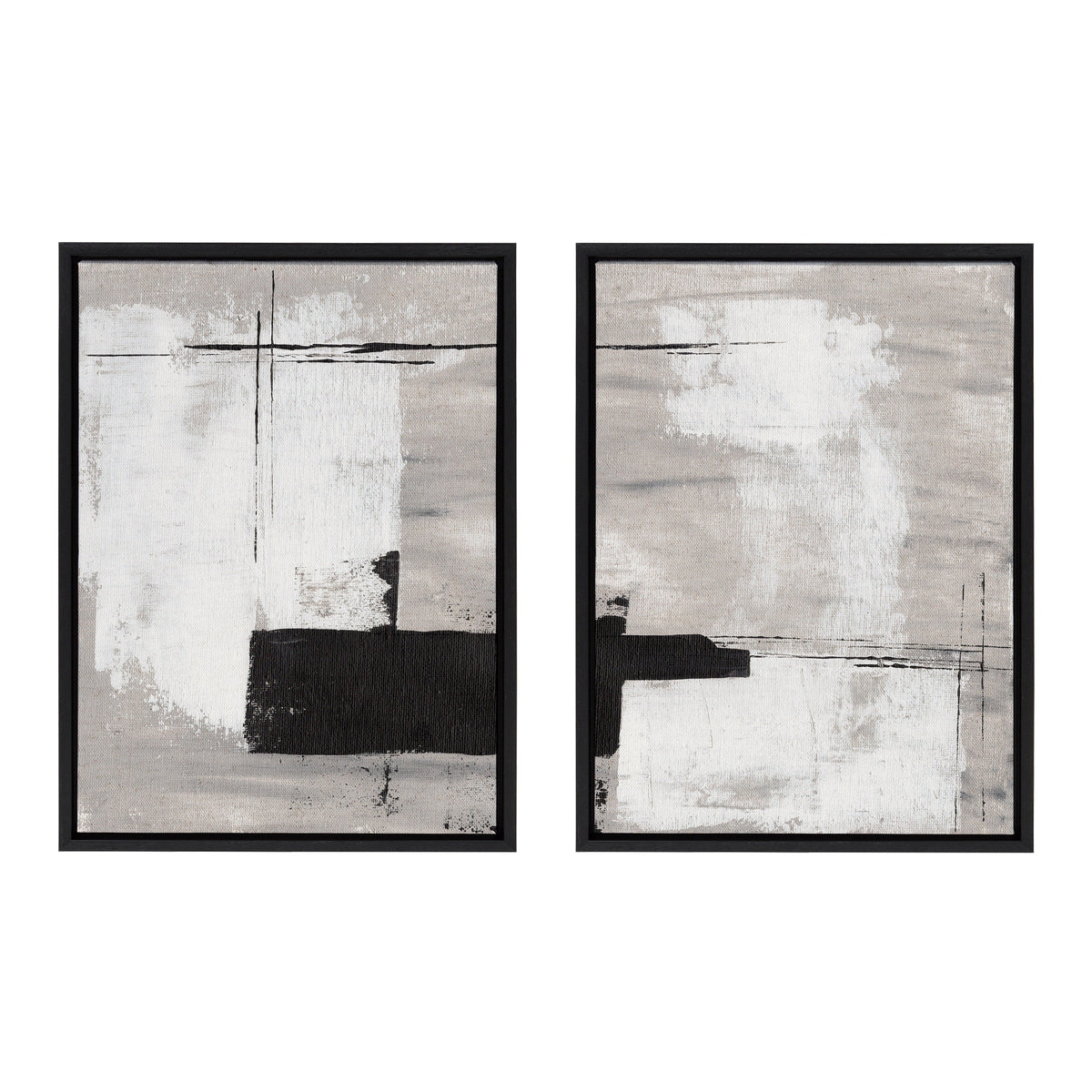 Sylvie Line 1 Left and Right Neutral Linen Framed Canvas Art Set of 2 by Nikita Jariwala