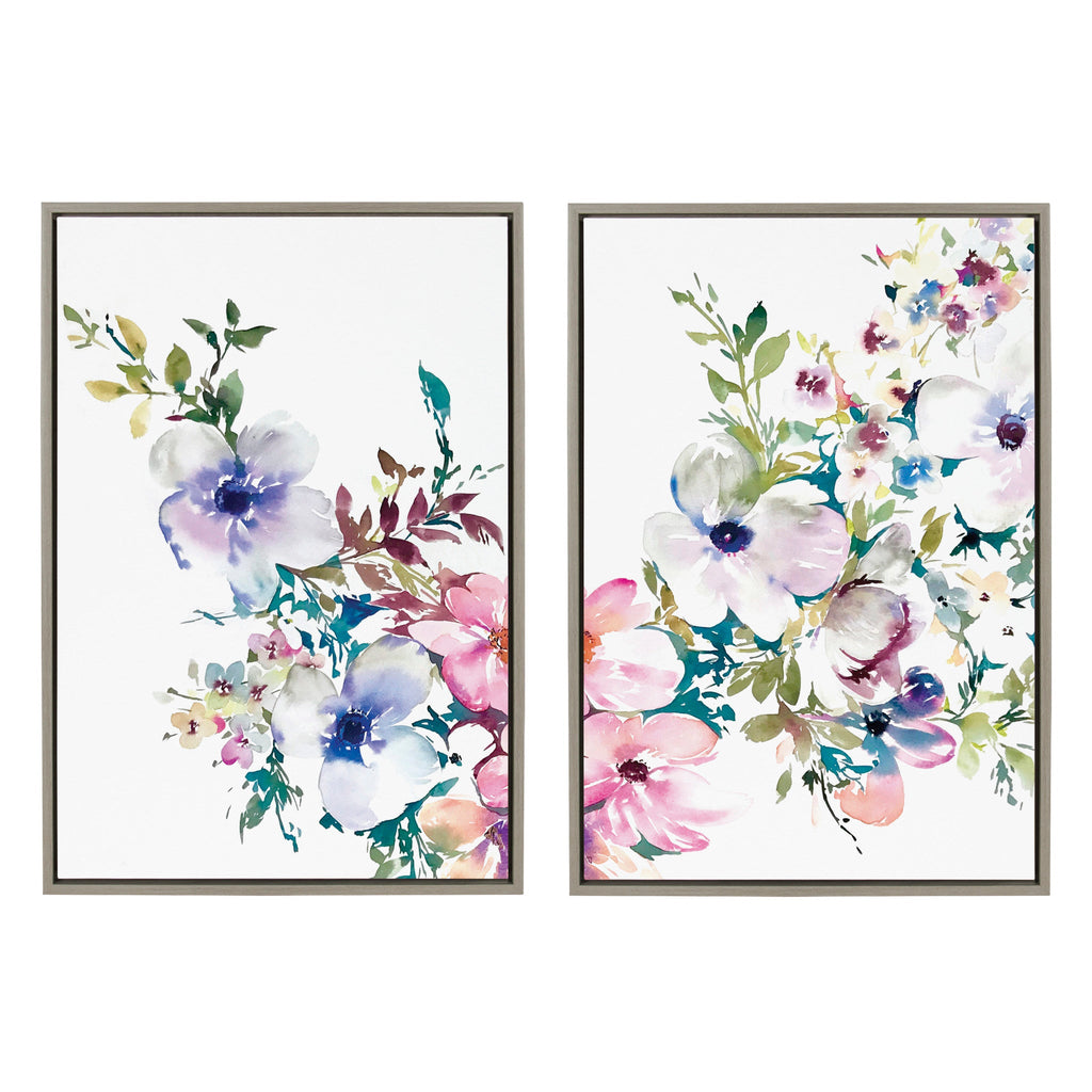 Sylvie Ink Wash Floral Left and Right Framed Canvas Set of 2 by Emma Daisy