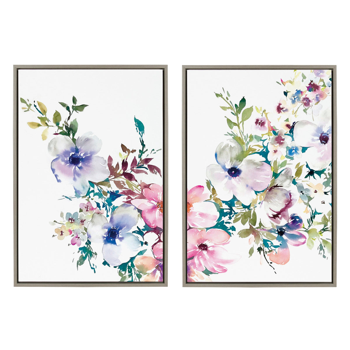 Sylvie Ink Wash Floral Left and Right Framed Canvas Set of 2 by Emma Daisy