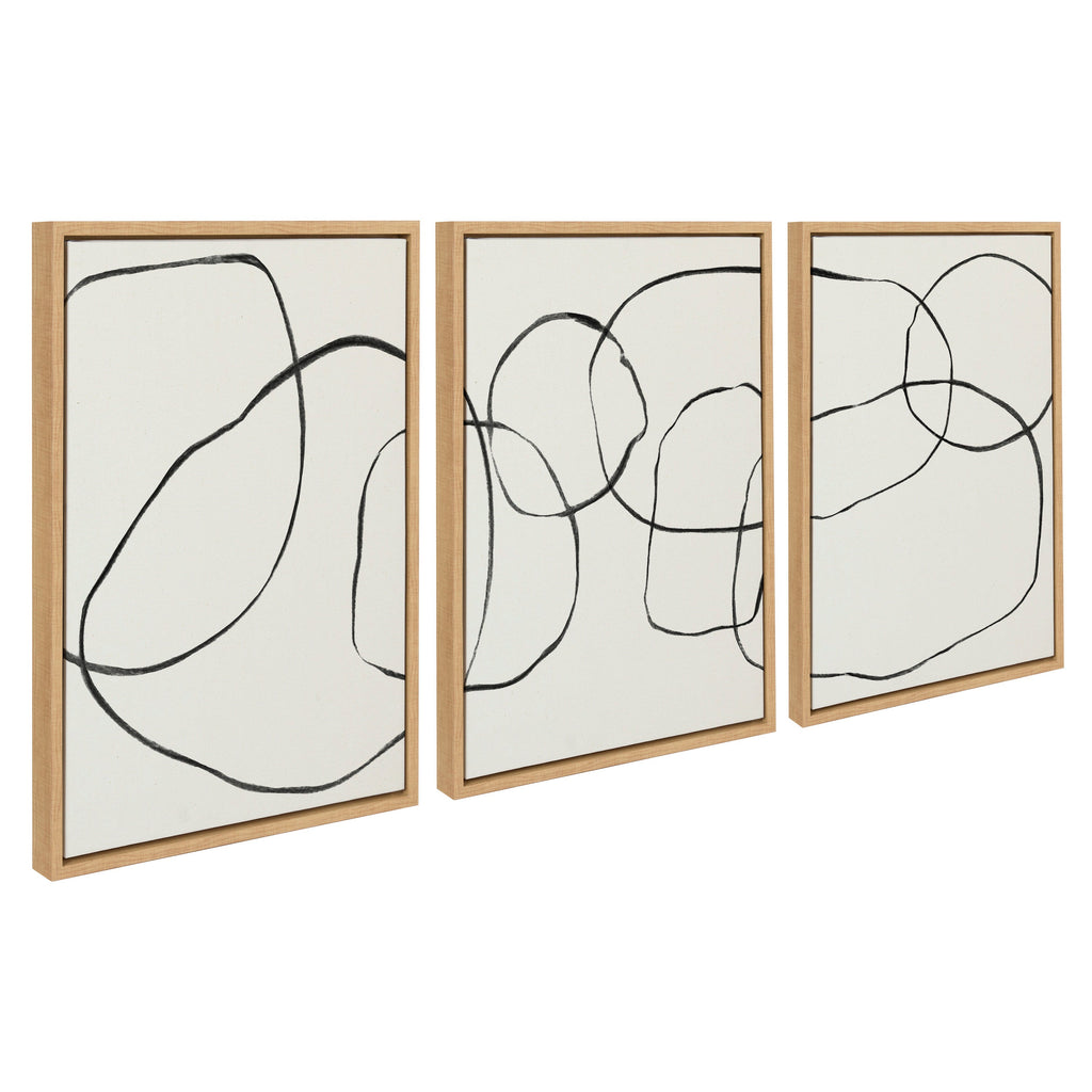 Sylvie Dancing Circles BW Framed Canvas Set of 3 by Teju Reval of SnazzyHues
