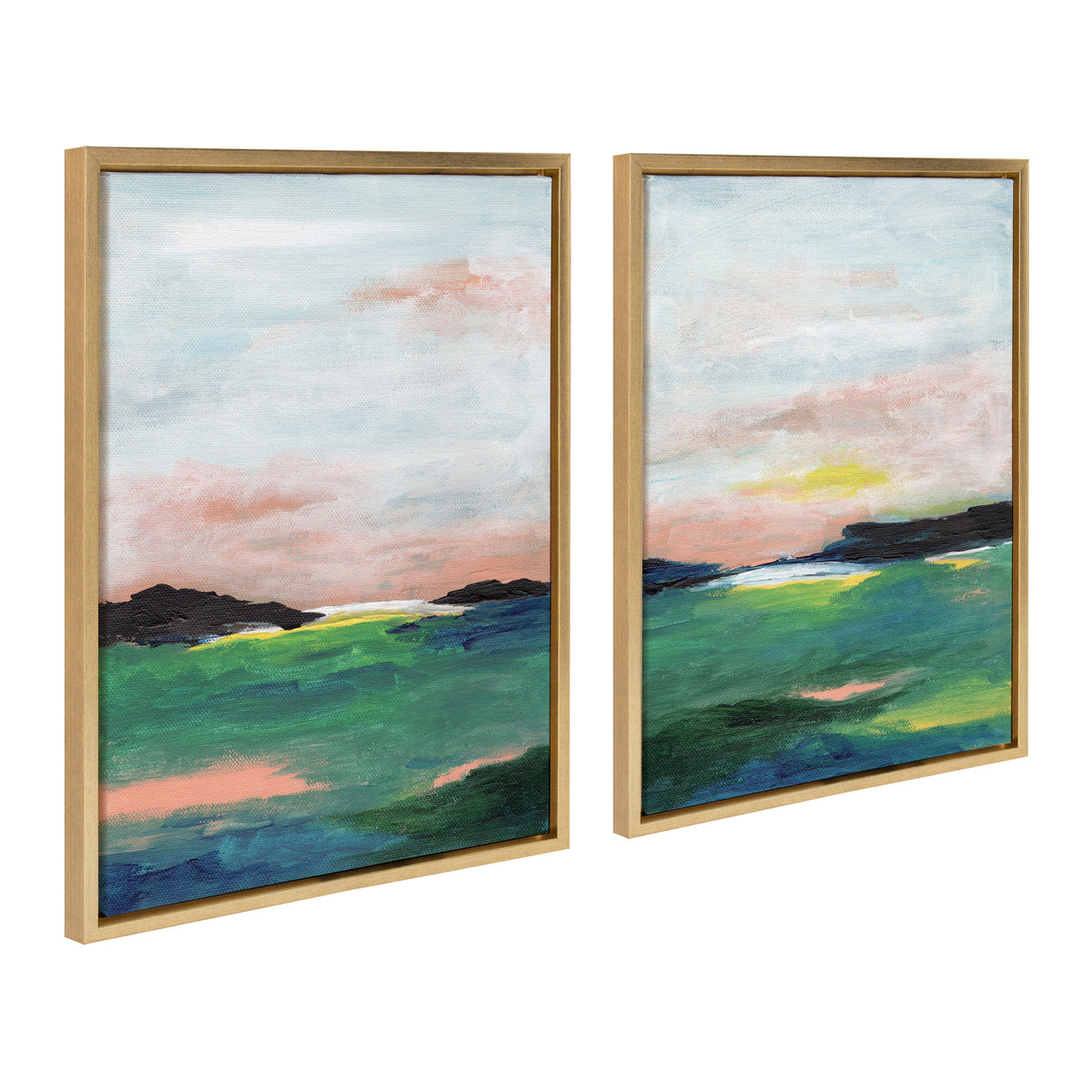 Sylvie Golden Peach Coast l and II Framed Canvas Art Set of 2 by Nikita Jariwala
