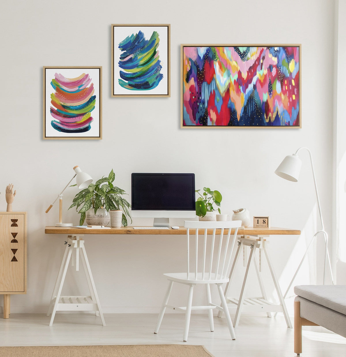 Sylvie Brushstroke and Bright Abstract Framed Canvas Set of 3 by Jessi Raulet of Ettavee