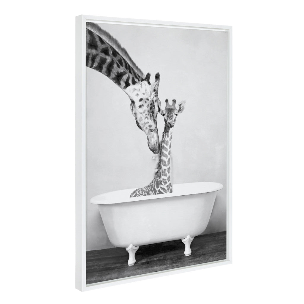Sylvie Giraffe In Tub Framed Canvas by Amy Peterson Art Studio
