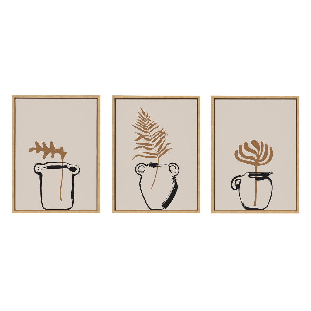 Sylvie Relaxed Retro Illustrated Botanical Vase Framed Canvas Art Set of 3 by The Creative Bunch Studio