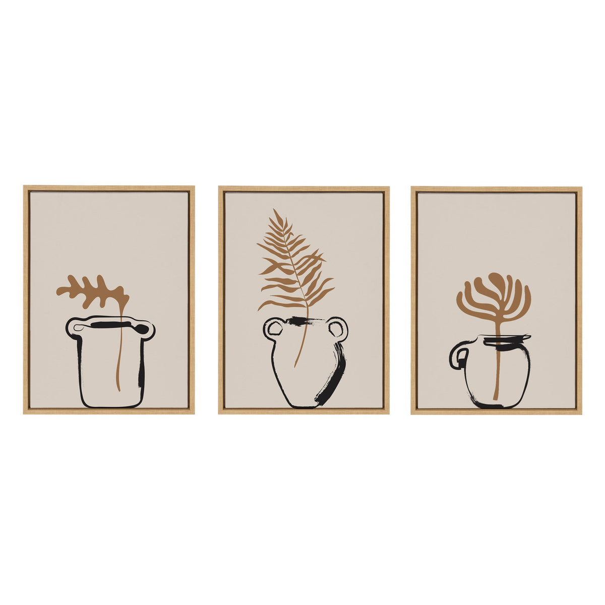 Sylvie Relaxed Retro Illustrated Botanical Vase Framed Canvas Art Set of 3 by The Creative Bunch Studio