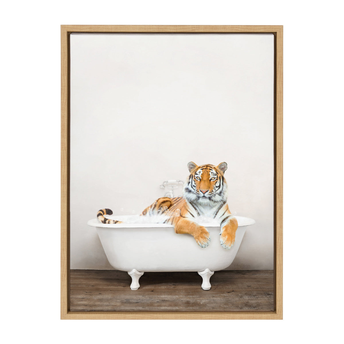 Sylvie Bengal Tiger in Rustic Bath Framed Canvas by Amy Peterson Art Studio